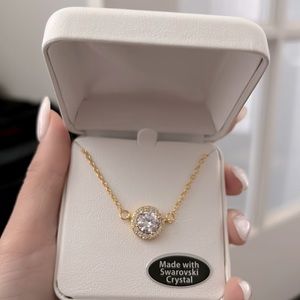 Round gold plated circle crystal necklace